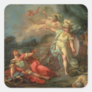 Pegatina Cuadrada La lucha entre Marte y Minerva, 1771 (petróleo en