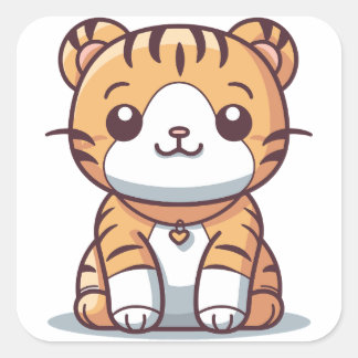 Pegatina Cuadrada La luz del tigre: Gráfico al estilo Kawaii