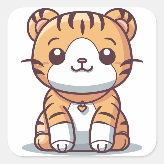 Pegatina Cuadrada La luz del tigre: Gráfico al estilo Kawaii (Anverso)