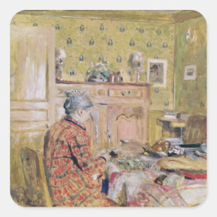 Pegatina Cuadrada La madre del artista desayunando, 1899-1904