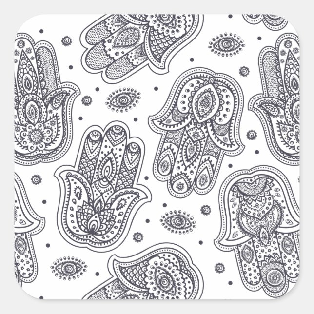 Pegatina Cuadrada La mano inspirada Drawn Hamsa (Anverso)
