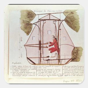 Pegatina Cuadrada La máquina de vuelo de Jean Pedro Blanchard