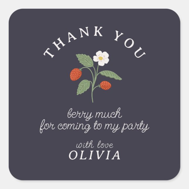 Pegatina Cuadrada La marina de fresa gracias (Anverso)