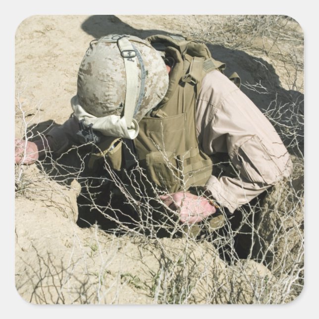 Pegatina Cuadrada La marina estadounidense salta por un agujero (Anverso)