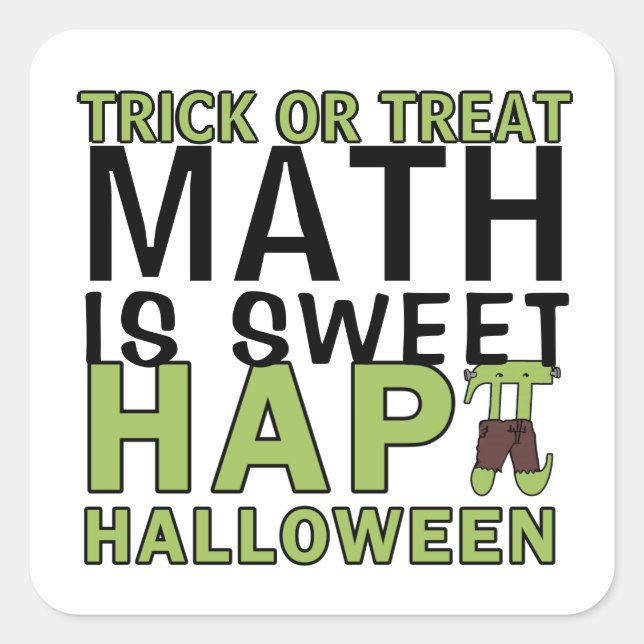 Pegatina Cuadrada La matemática es dulce, feliz Halloween Pi Teacher (Anverso)