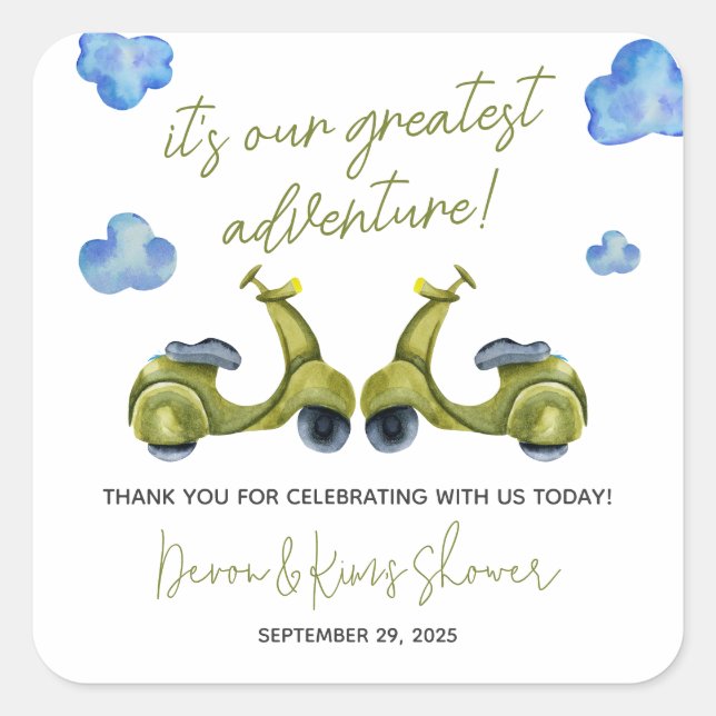 Pegatina Cuadrada La mayor aventura, Scooter, Fiesta de Despedida de (Anverso)