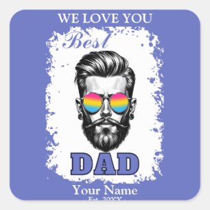 Pegatina Cuadrada La mejor bandera pansexual de papá colorea regalo 