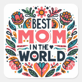 Pegatina Cuadrada La Mejor Mamá Del Mundo Arte Popular Floral Día de
