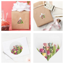 Pegatina Cuadrada La Mejor Mamá del Mundo Flores y Corazones Moderno