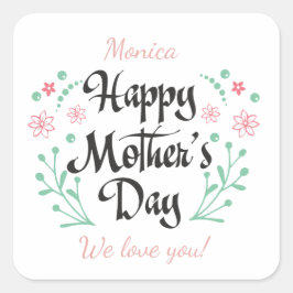 Pegatina Cuadrada La mejor mamá mamá, niños y personalizado de flore