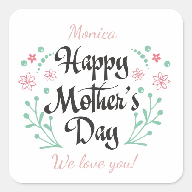 Pegatina Cuadrada La mejor mamá mamá, niños y personalizado de flore (Anverso)