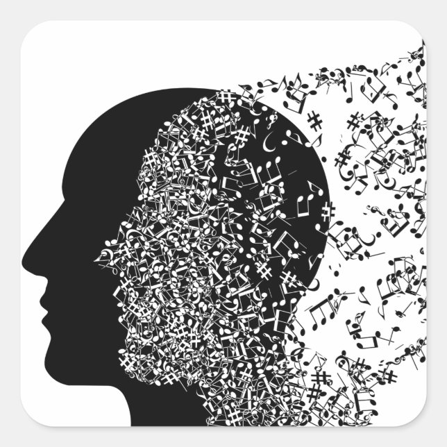 Pegatina Cuadrada La mente de la música (Anverso)