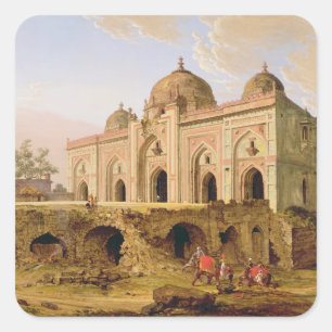 Pegatina Cuadrada La mezquita Qal' A-l-Kuhna, Purana Qila, Delhi, c.