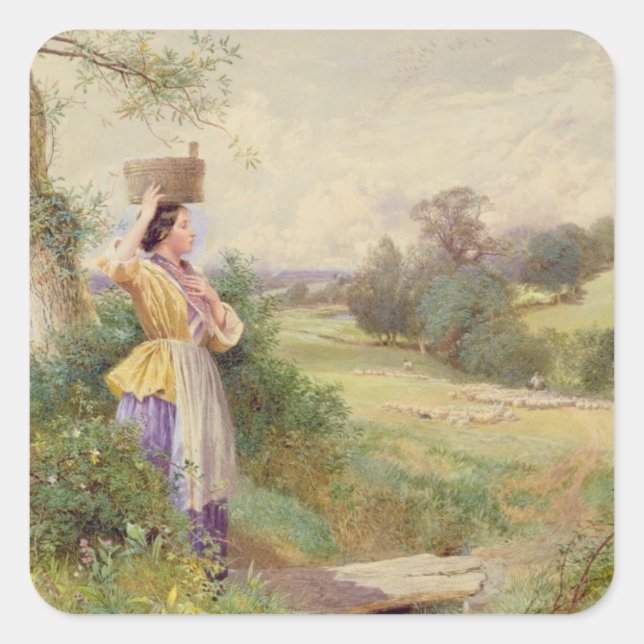 Pegatina Cuadrada La Milkmaid, 1860 (Anverso)