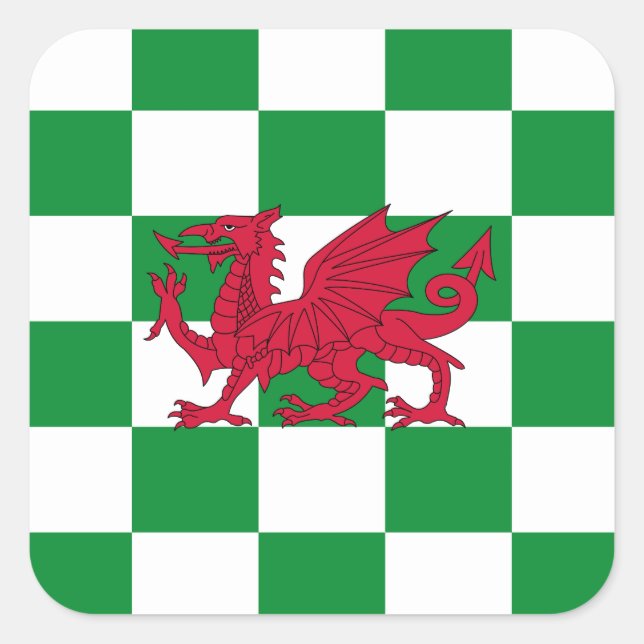 Pegatina Cuadrada La mística bandera del Dragón Celta Rojo de Gales (Anverso)