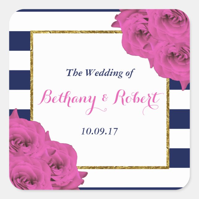 Pegatina Cuadrada La Moda Moderna Colección Boda Luxe Roses Rosa (Anverso)