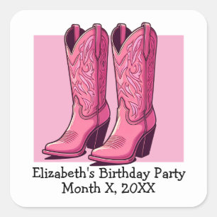 Pegatina Cuadrada La moda rosada de la moda Cowgirl Boots Chica Fies