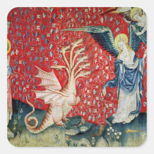 Pegatina Cuadrada La mujer recibe alas para huir del dragón