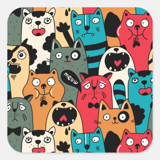 Pegatina Cuadrada La multitud de gatos (Anverso)
