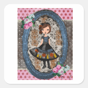 Pegatina Cuadrada La muñeca de papel violeta: un cuento de ciruela y