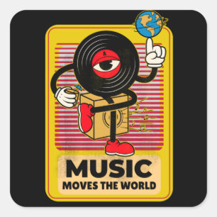 Pegatina Cuadrada La música mueve el arte vinícola mundial