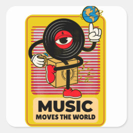 Pegatina Cuadrada La música mueve el arte vintage mundial