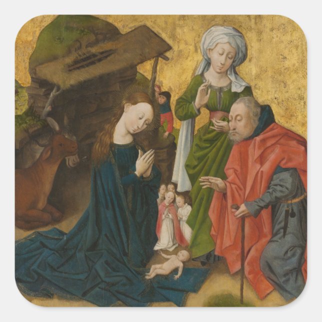 Pegatina Cuadrada La Natividad, alrededor de 1460 (Anverso)