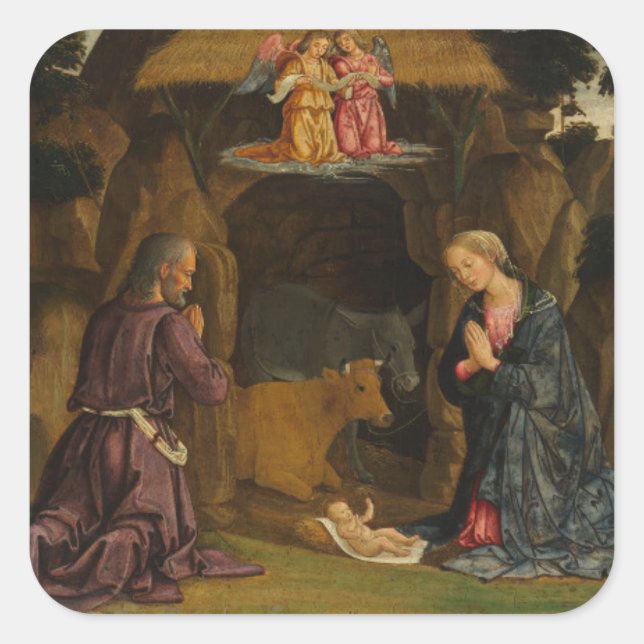 Pegatina Cuadrada La Natividad, años 1480 (Anverso)
