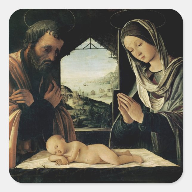 Pegatina Cuadrada La Natividad, c.1490 (Anverso)