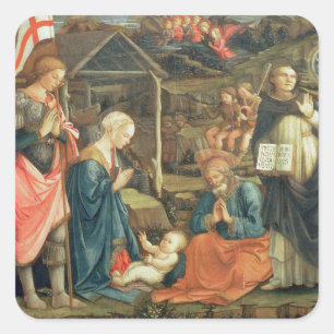 Pegatina Cuadrada La natividad con los SS. Michael y Dominic, 1470