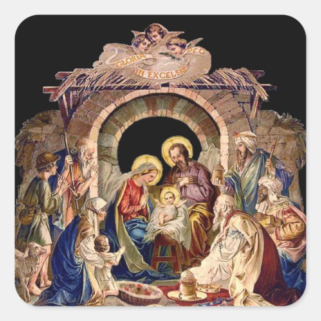 Pegatina Cuadrada La Natividad de Jesús Sticker (Anverso)