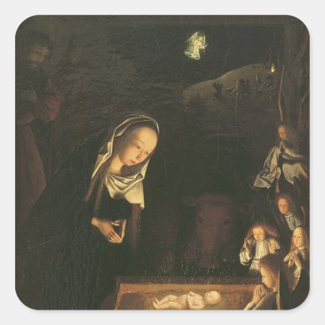 Pegatina Cuadrada La natividad de noche (Anverso)