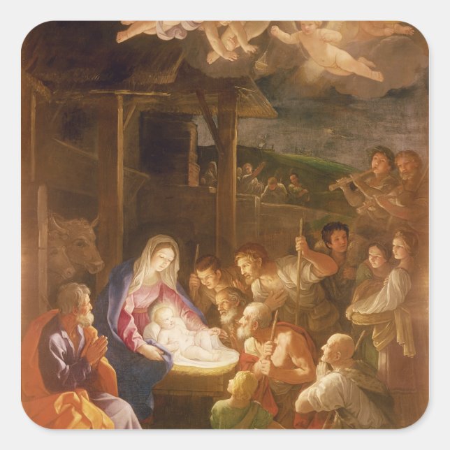 Pegatina Cuadrada La natividad en la noche, 1640 (Anverso)