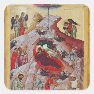 Pegatina Cuadrada La Natividad, icono ruso, siglo XVI