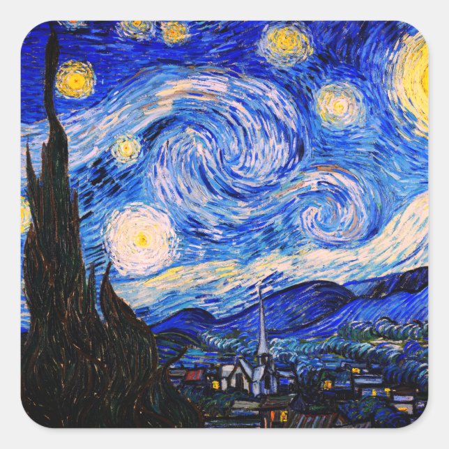 Pegatina Cuadrada La noche estrellada Vincent Van Gogh (Anverso)