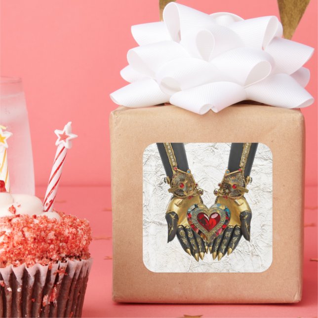 Pegatina Cuadrada La oferta - Corazón en manos (Fiesta)