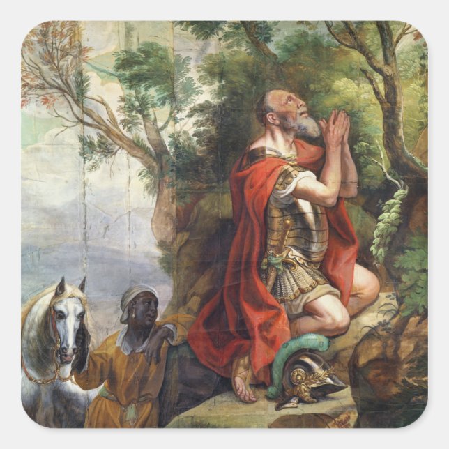 Pegatina Cuadrada La oración de Gideon, personalizado de un tapiz (Anverso)