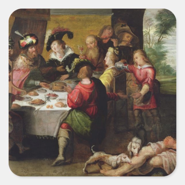 Pegatina Cuadrada La parábola del hombre rico y el Lázaro (Anverso)