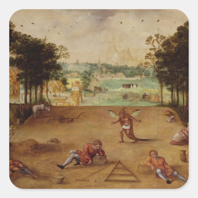 Pegatina Cuadrada La parábola del trigo y las bazas, 1540 (Anverso)