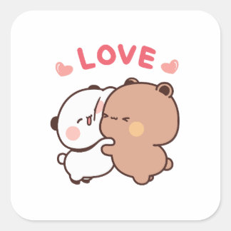 Pegatina Cuadrada La pareja de osos de Panda, bubu y los abrazos de