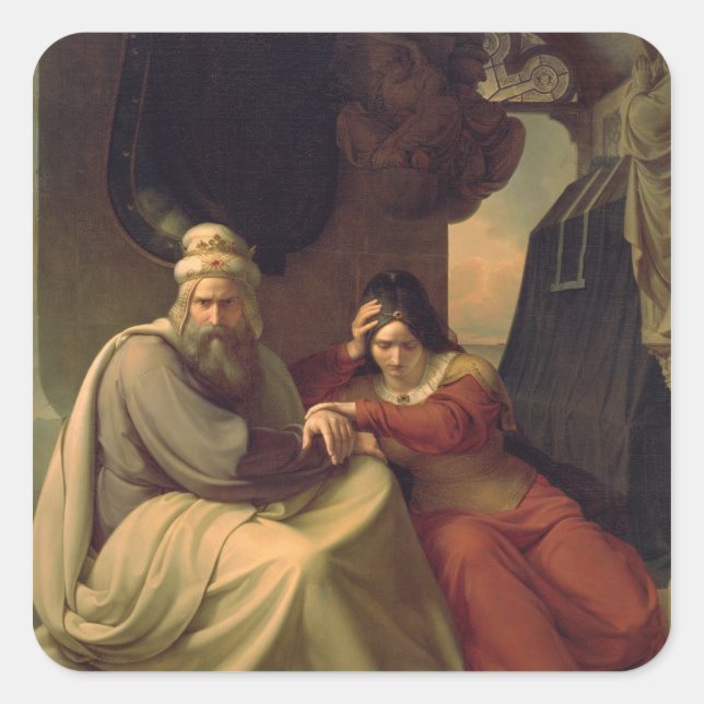 Pegatina Cuadrada La pareja real de luto por su hija muerta (Anverso)