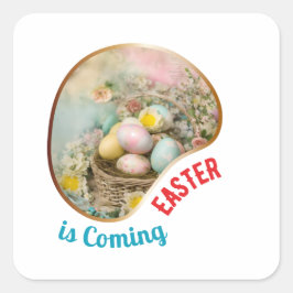 Pegatina Cuadrada La Pascua está llegando - Primitiva
