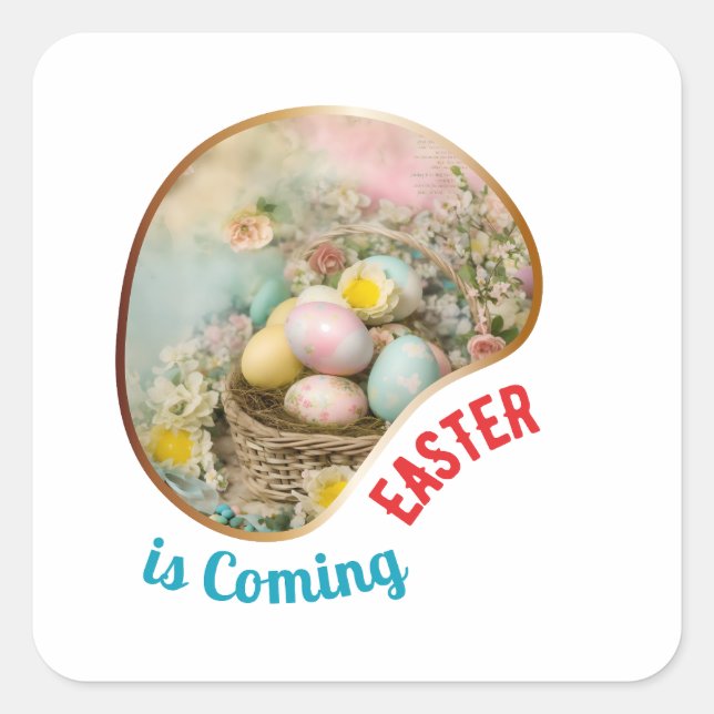 Pegatina Cuadrada La Pascua está llegando - Primitiva (Anverso)