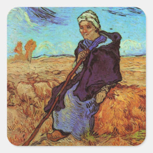 Pegatina Cuadrada La pastora (según Millet) por Vincent van Gogh