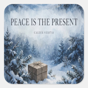 Pegatina Cuadrada La paz es el presente — Sticker de Navidad