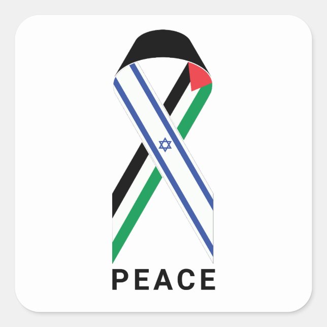 Pegatina Cuadrada La paz para Israel y la bandera de Palestina (Anverso)