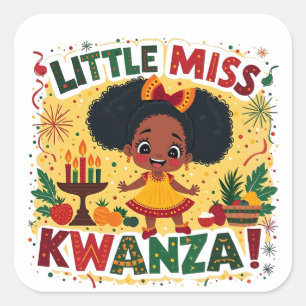 Pegatina Cuadrada La pequeña Miss Kwanza Afro-American Kwanaz