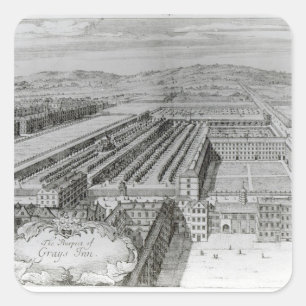 Pegatina Cuadrada La perspectiva del Grays Inn, 1720