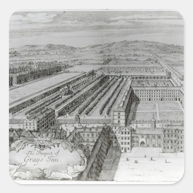 Pegatina Cuadrada La perspectiva del Grays Inn, 1720 (Anverso)