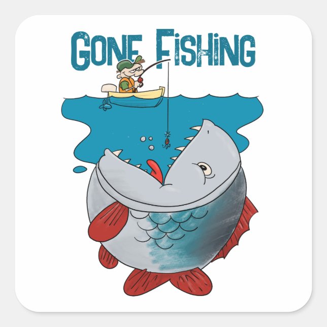 Pegatina Cuadrada La Pesca Ida Esperando Al Personalizado De Gran Ca (Anverso)